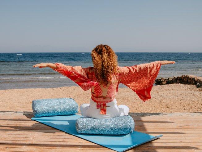 Rooftop yoga overlooking the Gulf of Aqaba in Dahab, South Sinai