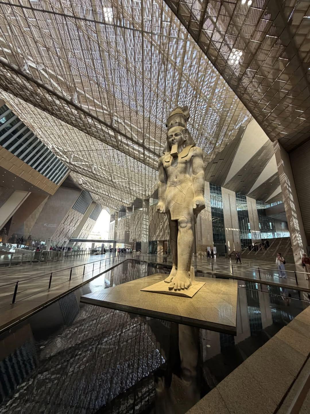 Colossal 11-metre statue of Ramesses II inside the Grand Hall of the Grand Egyptian Museum
