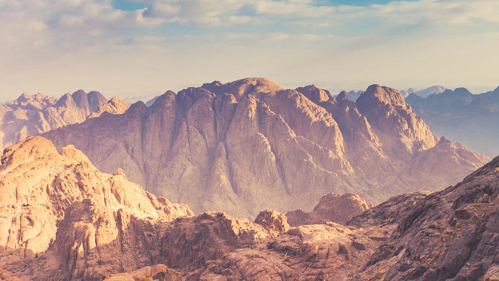 The rocky summit plateau of Mount Catherine, Egypt's highest peak at 2,642 metres