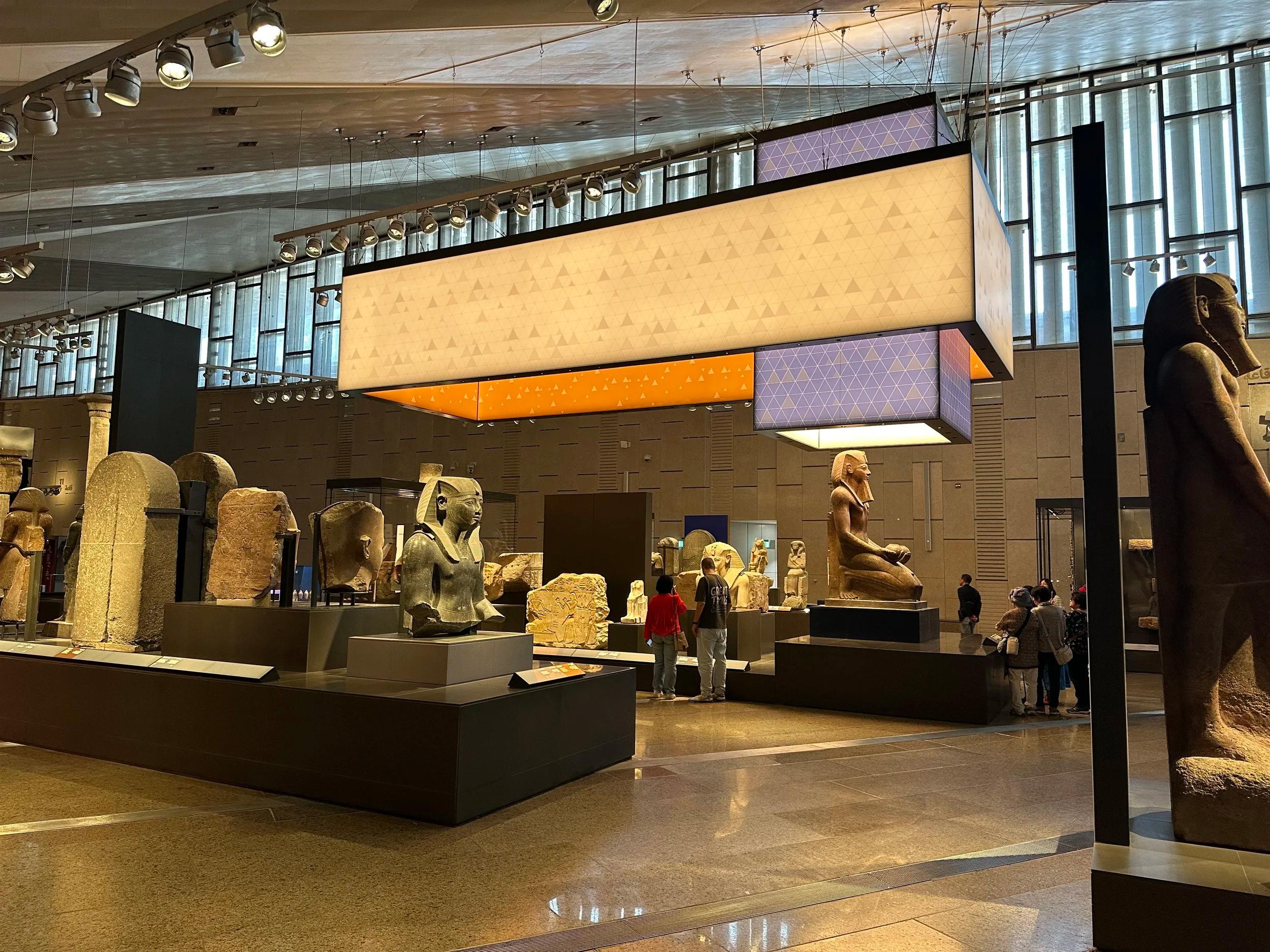 Interior view of the chronological galleries inside the Grand Egyptian Museum
