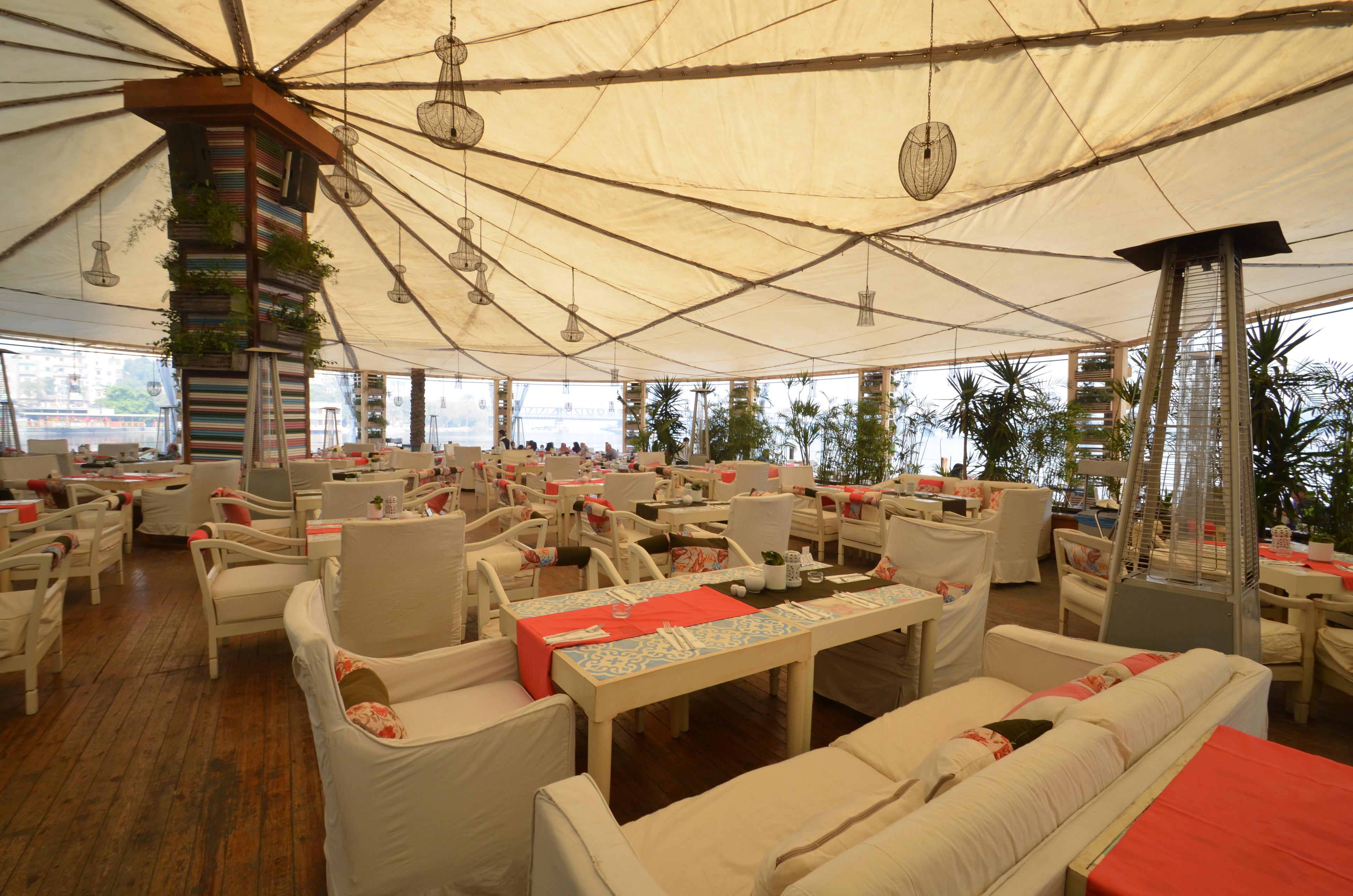 Nile-facing terrace dining at Sequoia restaurant in Zamalek, Cairo